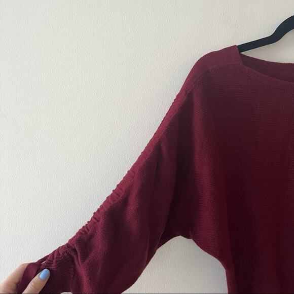 Joie Dannee Ruched Red Cotton Cashmere Blend Sweater - Picture 4 of 6